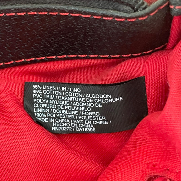 Vintage Liz Claiborne Floral Tote Bag Navy Red Embroidered Linen Cotton Boho Y2K - Picture 10 of 14